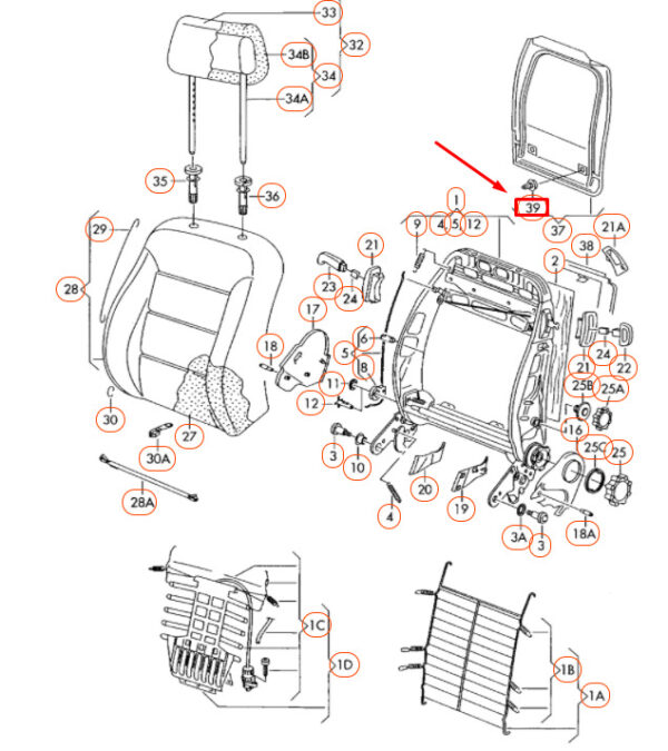 AUDI A3 8L Front Seat Backrest Lower Clip 7M0867299K ORIGINAL - Image 2