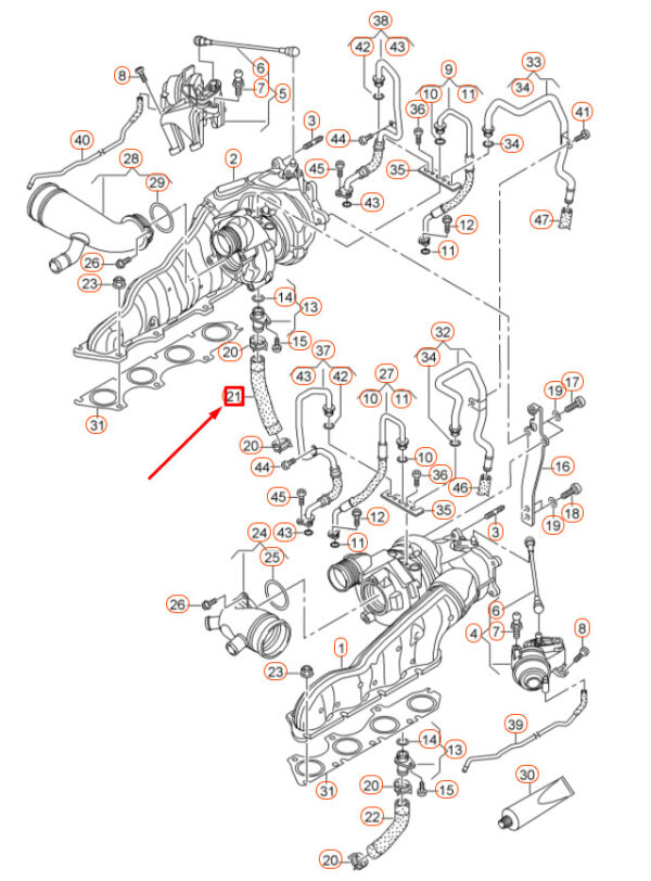 AUDI A6 C7 Right Side Turbocharger Oil Return Hose 079145742C ORIGINAL - Image 2