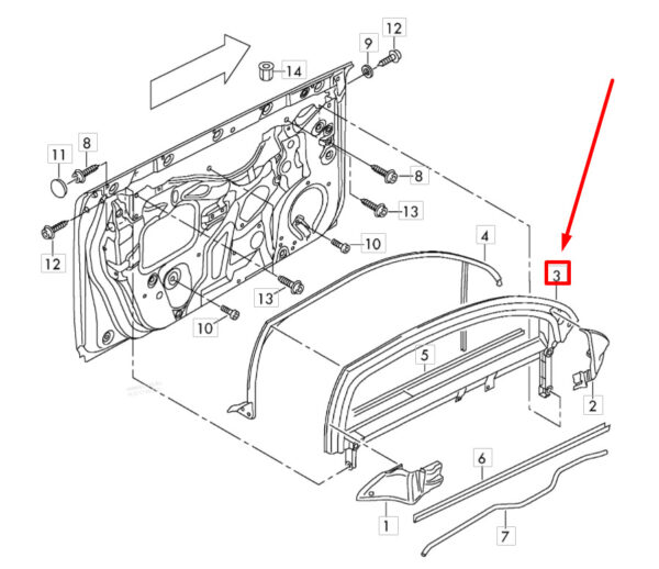 AUDI A3 8P1 Front Left Window Frame 8P3837629A ORIGINAL