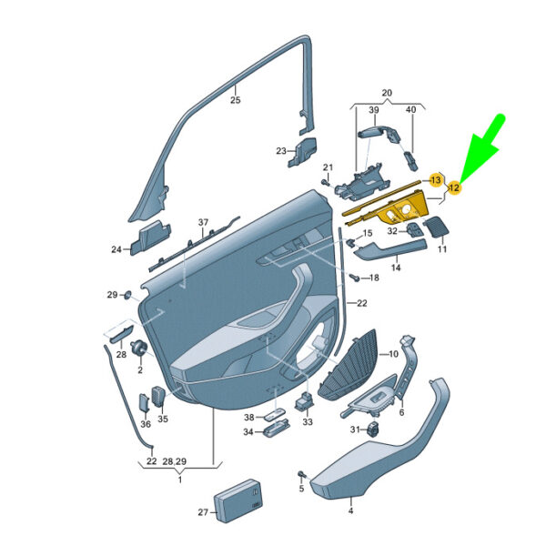 AUDI A4 B9 Rear Right Door Switch Trim 8W09595286PS ORIGINAL
