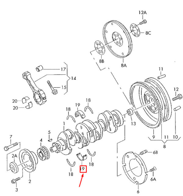 AUDI A3 Sportback 8P Upper Crankshaft Bearing Shell 036105561CBLA ORIGINAL