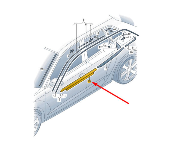 AUDI A3 8V Front Left Window Slot Seal With Trim Strip 8V4853283AT94 ORIGINAL