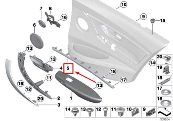 BMW F30,F80 Rear Right Door Inner Cover Molding 7281474 51427281474 ORIGINAL - Image 5