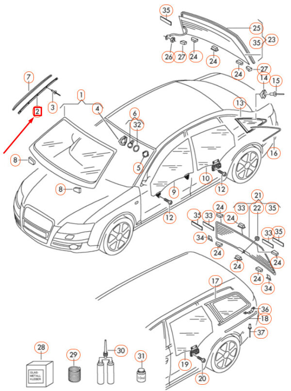 AUDI A4 B7 Front Left Windshield Molding Clamp Strip 8E0845453C ORIGINAL - Image 4