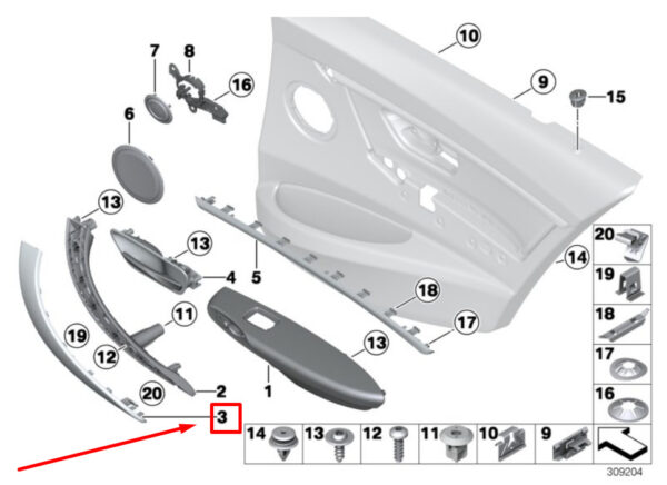 BMW 3 F30,F80 Rear Right Door Panel Handle Cover 8064250 51418064250 ORIGINAL - Image 5