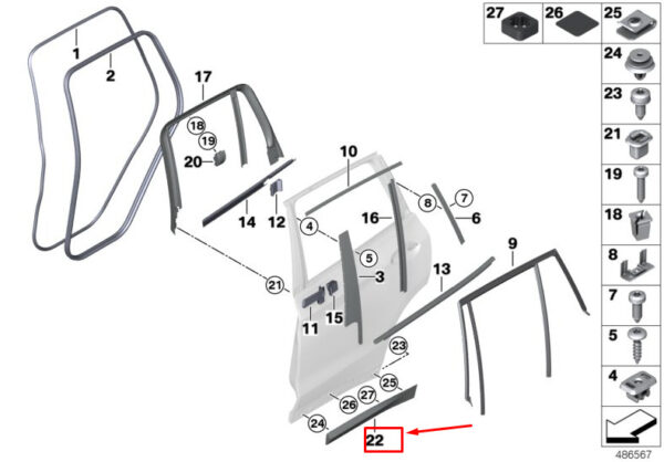 BMW X3 G01 Rear Right Lower Door Molding 51138499216 ORIGINAL - Image 4