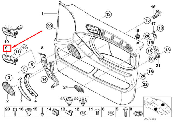 BMW X5 E53 Front Left Interior Opening Handle 7122197 51417122197 ORIGINAL - Image 5