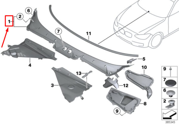BMW 2 Coupe F87 Front Wiper Cowl Trim 8073545 51718073545 ORIGINAL - Image 5