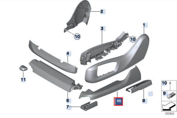 BMW 5 G30 Front Right Seat Upper Exterior Finisher 52107348028 ORIGINAL - Image 4
