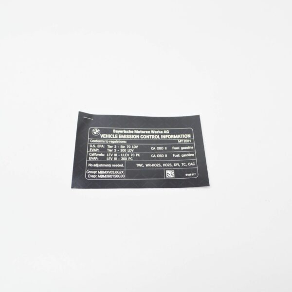BMW 3 G20 Emission Label Data Plate 71228836617 8836617 ORIGINAL