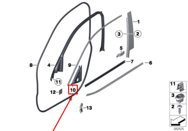 BMW F25 Front Right Outer Mirror Triangle Seal 51337362502 7362502 ORIGINAL - Image 5