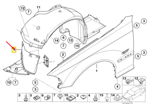 BMW 3 Compact E46 Front Left Arch Liner Front Part 51718268373 ORIGINAL - Image 5