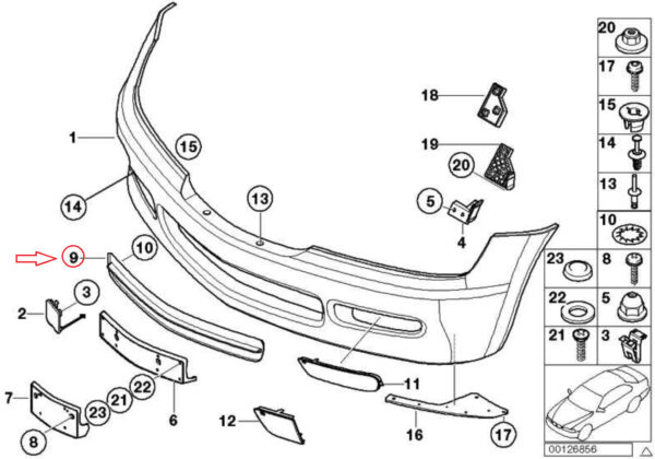 BMW Z3 E36 Front Bumper Lower Center Grill Black 51117016906 ORIGINAL - Image 3