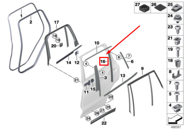BMW X3 G01 Right Window Guide Web Cover 51357410048 7410048 ORIGINAL - Image 5