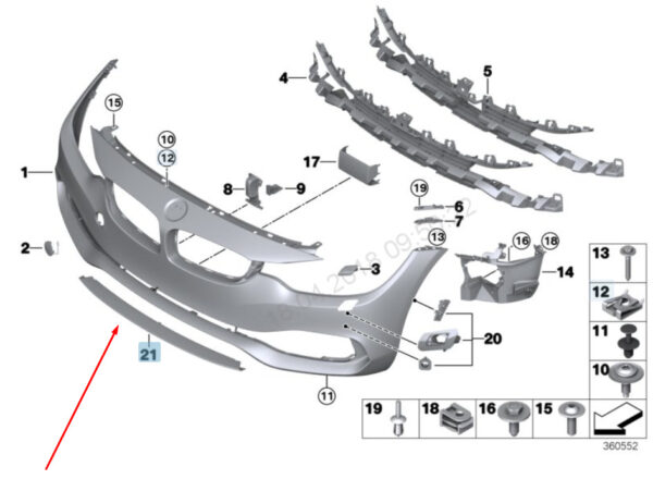 BMW 4 F36 Front Bumper Lower Center Trim 51117315473 7315473 2016 ORIGINAL - Image 2