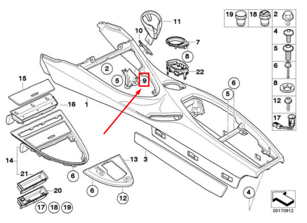 BMW 6 Cabrio E64 Center Console Cup Holder Mount 51167906429 7906429 ORIGINAL - Image 4