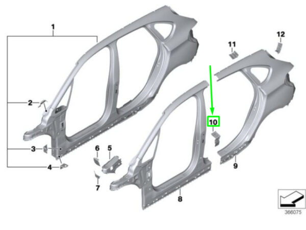 BMW 2 Gran Tourer F46 Right D-Pillar Reinforcement Plate 41217407912 ORIGINAL - Image 3