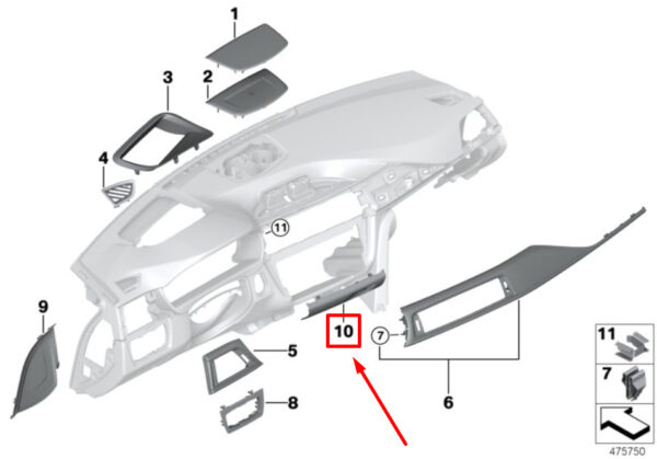 BMW 4 Gran Coupe F36 Dashboard Trim 9241179 51459241179 ORIGINAL - Image 4