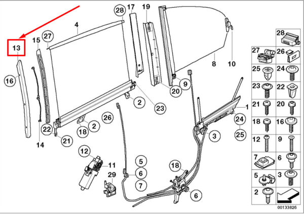 BMW 7 E65,E66 Front Left Door Windshield Rail 51167013097 7013097 ORIGINAL - Image 4