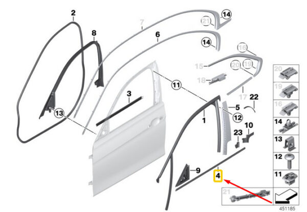 BMW 3 F30 Front Left Door Outside Window Channel Sealing 51337258295 ORIGINAL - Image 2