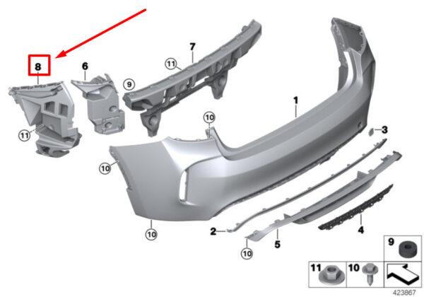 BMW X6 F86 Rear Right Bumper Mount 8056482 51128056482 ORIGINAL - Image 4