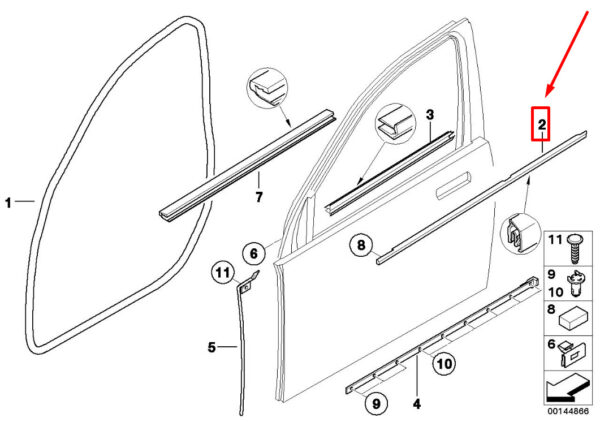 BMW 7 E65,E66 Front Left Door Outer Weatherstrip 51217010541 7010541 ORIGINAL - Image 4