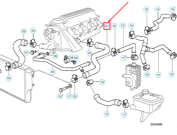 BMW 3 E36 Cooling System Water Hose 11532245499 2245499 ORIGINAL - Image 2