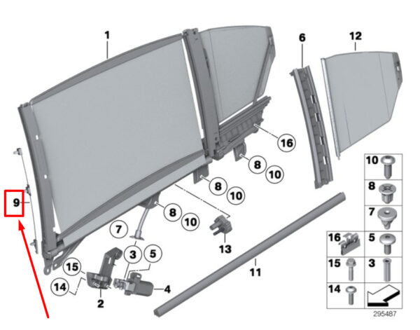 BMW 7 F01, F02 Rear Right Door Sun Blind Spacer 9141418 51359141418 ORIGINAL - Image 4