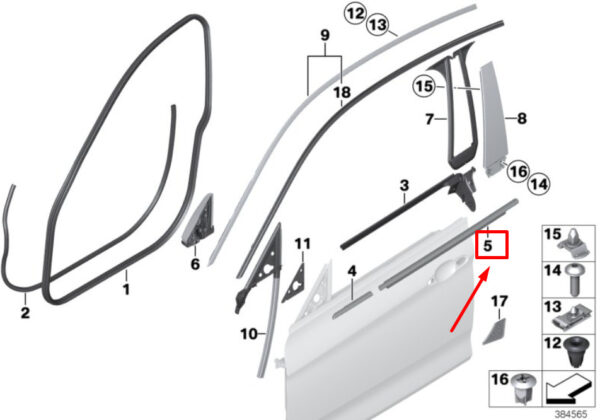BMW 4 F36 Front Right Door Channel Cover 51357310206 7310206 ORIGINAL - Image 4