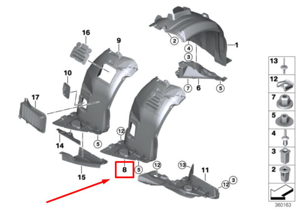 BMW 3 E90 Front Right Inner Fender Rear Part 8044640 51718044640 ORIGINAL - Image 4
