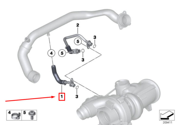BMW X6 F16, F86 Line Feed Cooling Turbocharger 11538602577 8602577 ORIGINAL - Image 4