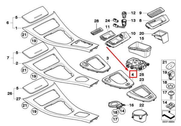 BMW 3 E90 Gear Shifting Level Plastic Trim 7155655 51167155655 ORIGINAL - Image 4