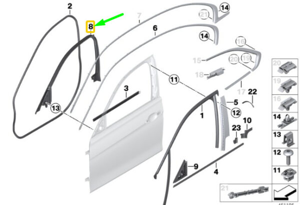 BMW 3 F30 Front Right Interior Window Frame Sealing 51337259382 ORIGINAL - Image 2