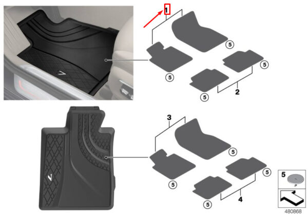 BMW 7 G11 Front All-Weather Floor Mat Set RHD 51472365428 ORIGINAL - Image 2