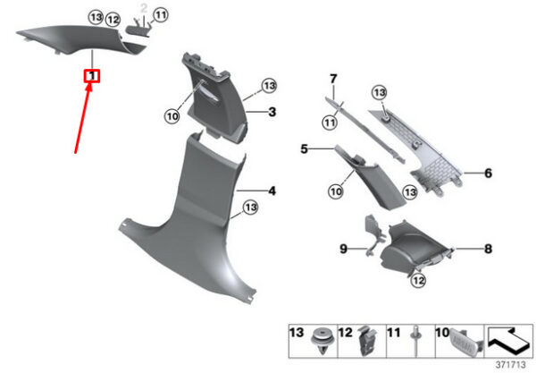 BMW 4 Gran Coupe F36 Right A Column Cover 51437321388 7321388 ORIGINAL