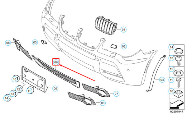 BMW X3 E83 Front Bumper Center Aluminium Matt Grill 51113455008 ORIGINAL