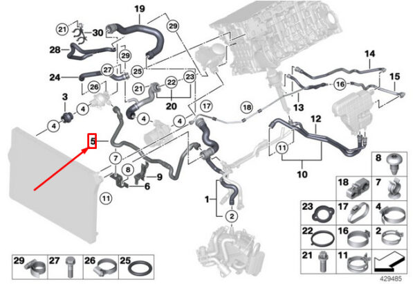 BMW 5 F10 Coolant Hose 17127592871 7592871 ORIGINAL