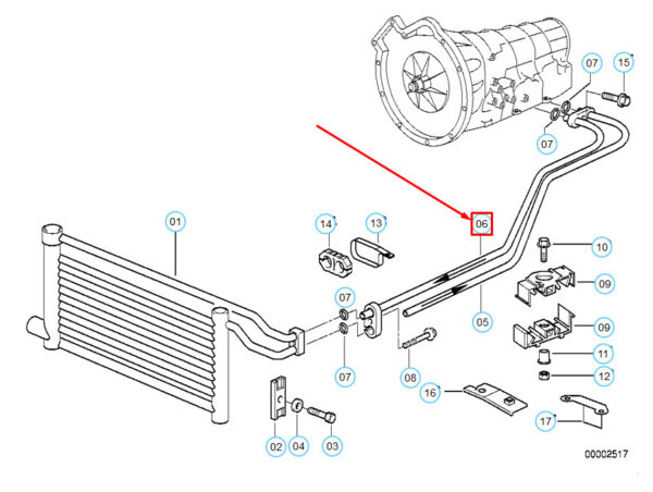BMW 7 E38 Transmission Oil Cooler Hose Pipe Inlet 17221714495 ORIGINAL