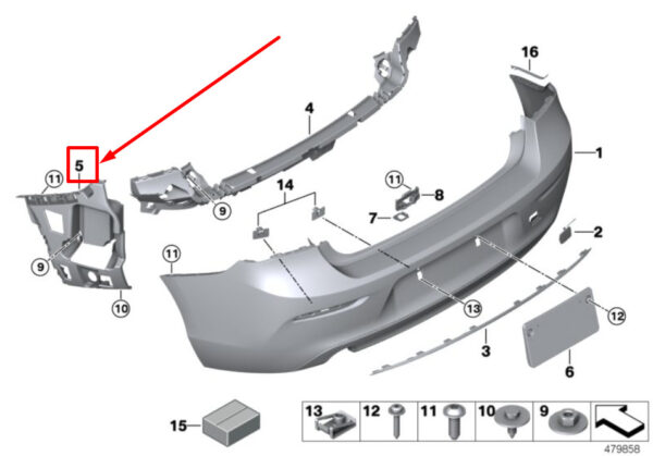 BMW 1 F20 Rear Right Bumper Bracket 51127371754 7371754 ORIGINAL - Image 2