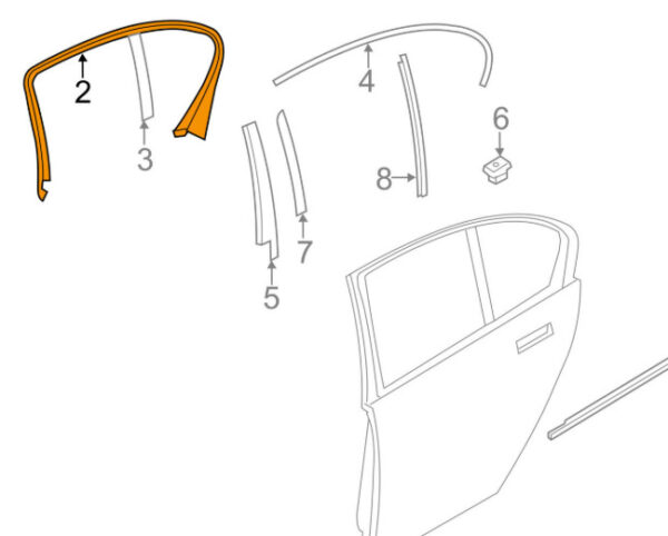 BMW 7 F02 Rear Door Right Window Frame Seal 51337177856 ORIGINAL