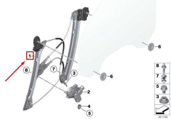 BMW 4 F36 Front Right Door Window Regulator 7365260 51337365260 ORIGINAL