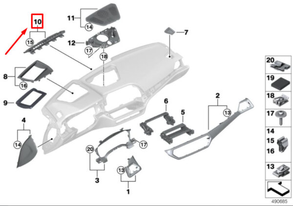 BMW 3 G20, G28 Windscreen Defroster Middle Trim 51456831283 6831283 ORIGINAL