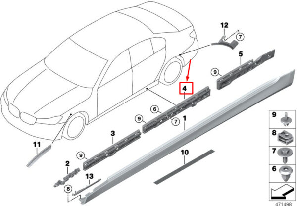BMW 7 G11 Middle Right Side Sill Supporting Strip 51777357136 ORIGINAL