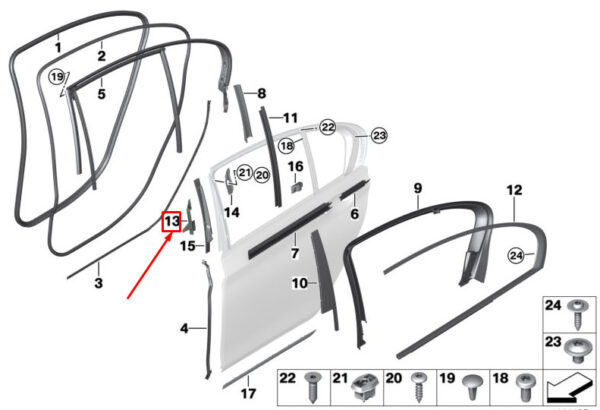 BMW 7 G11 Right B-Pillar Closing Panel Seal 51357336038 ORIGINAL