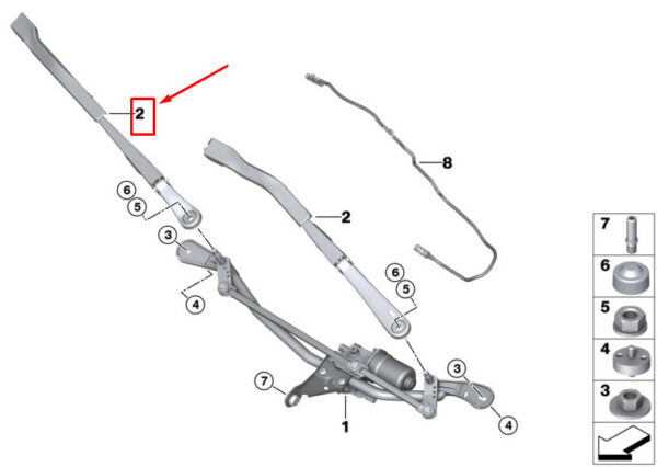 BMW 3 G20 Front Right Wiper Arm RHD 61619448916 ORIGINAL