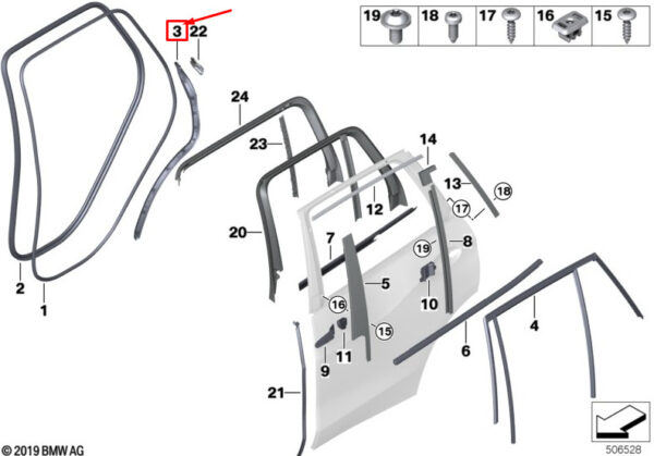 BMW X5 G05 Rear Left Door C-Pillar Seal 51767933009 ORIGINAL