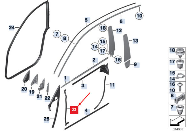 BMW 5 F07 Front Right Door-Gap A-Pillar Seal 51767196346 ORIGINAL