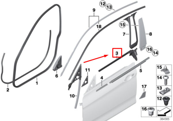 BMW F36 Front Right Door Inside Channel Sealing 7310212 51357310212 ORIGINAL