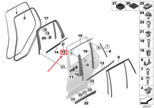 BMW X3 G01 Rear Right Closing Panel Rib Seal 51357393454 ORIGINAL