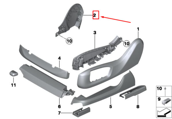 BMW 6 Gran Turismo G32 Inner Front Right Seat Trim 52107405740 ORIGINAL